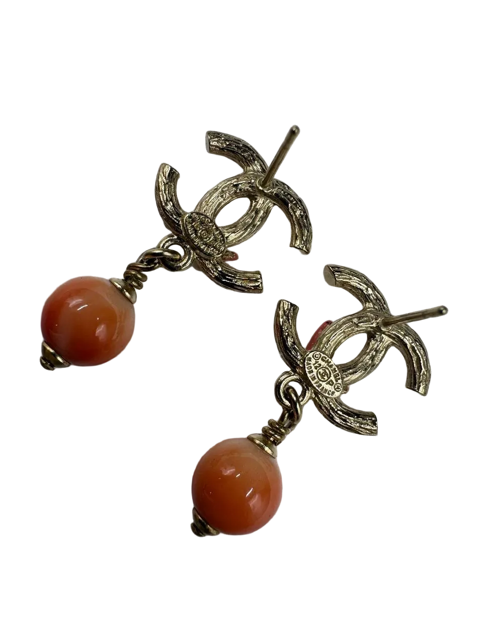 Chanel Classic CC Coral Pearl Earrings