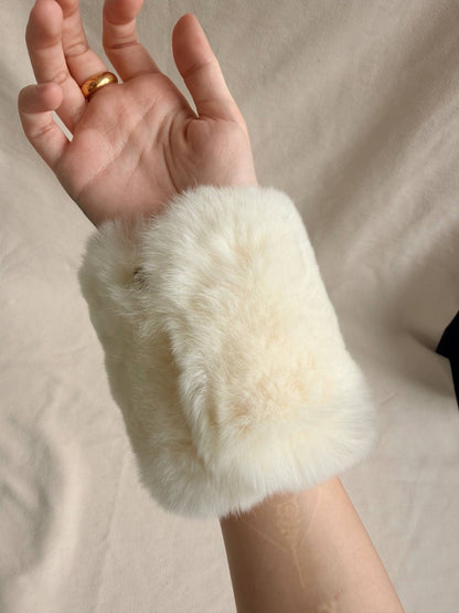 Rare Chanel Vintage Rabbit Fur Coco Neige CC Cuff Bracelet Warmer