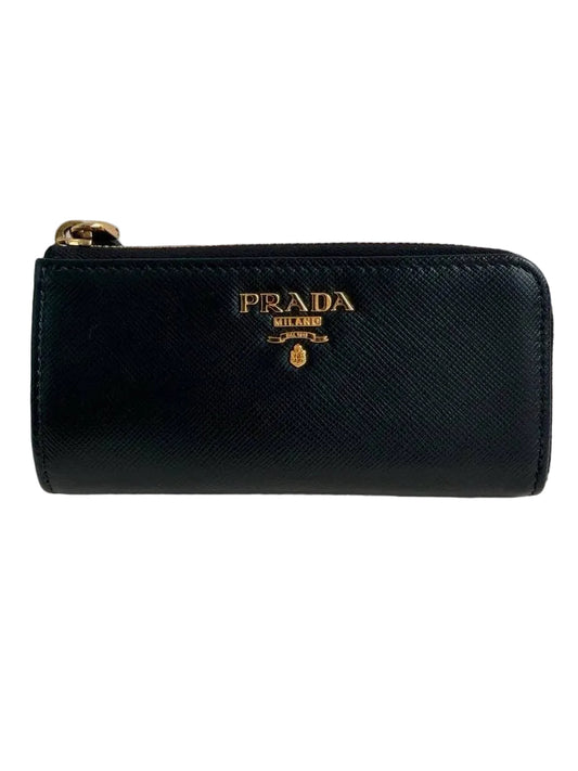 Prada Compact Wallet Key Pouch Black Saffiano