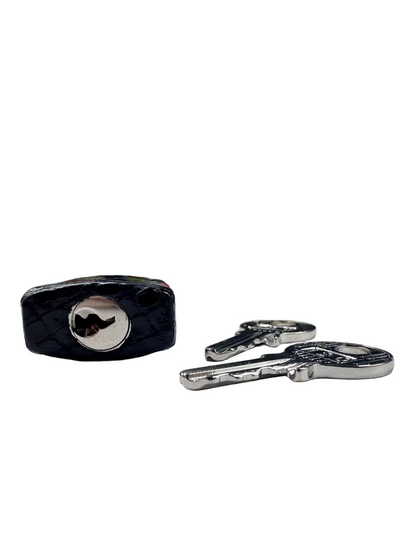Hermes Noir Shiny Porosus Alligator Croc Palladium Hardware Lock and Keys