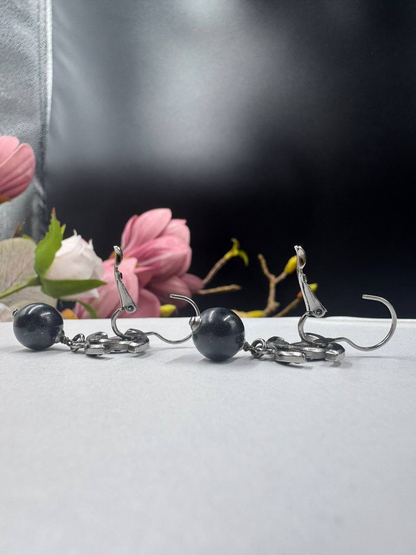 Chanel Classic Black Crystal Pearl Dangling Earrings