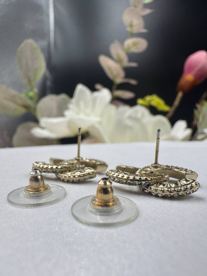Chanel Large CC Gold Crystal Earrings