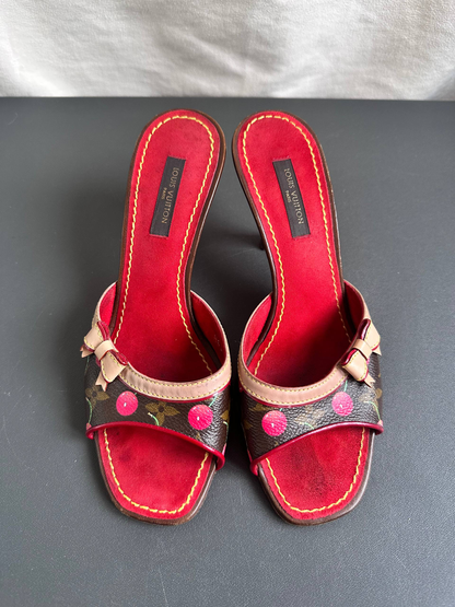 Rare 2005 Louis Vuitton Takashi Murakami Cherry Ribbon Mule Sandals