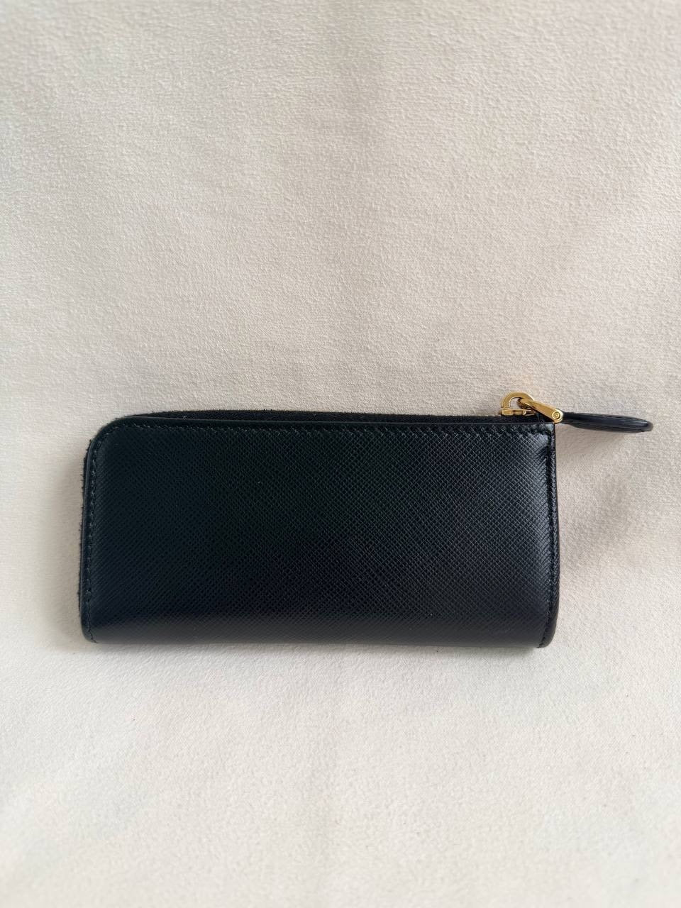 Prada Compact Wallet Key Pouch Black Saffiano