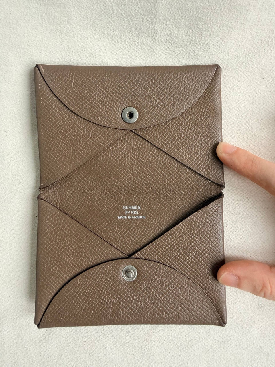 Hermes Etoupe Calvi Card Holder