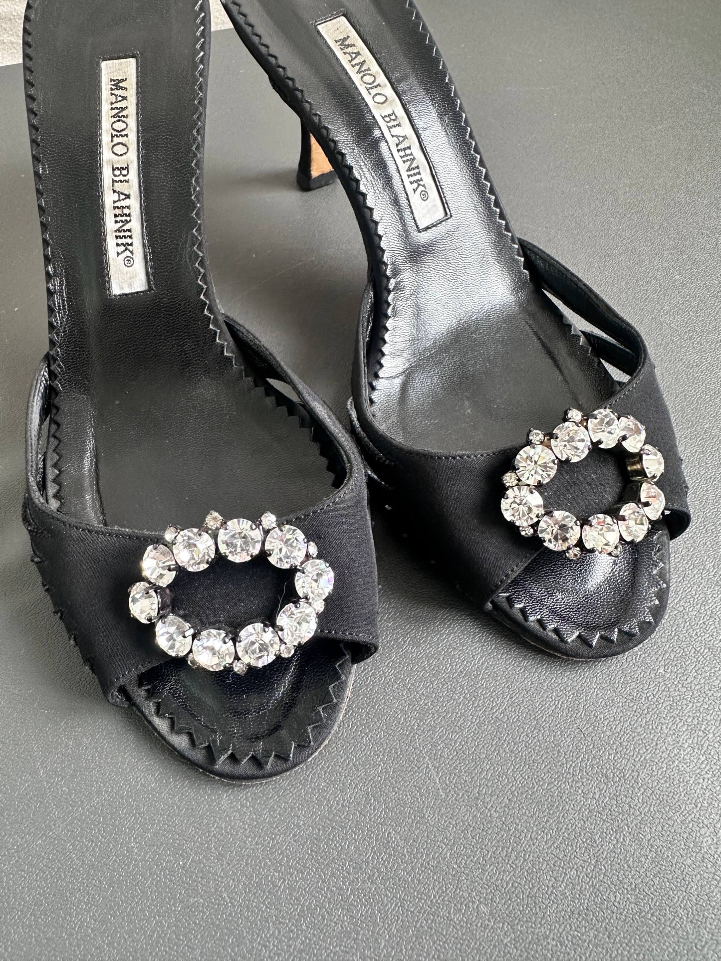 Manolo Blahnik Crystal Black Mules Heels