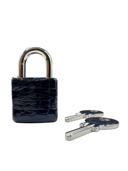 Hermes Noir Shiny Porosus Alligator Croc Palladium Hardware Lock and Keys