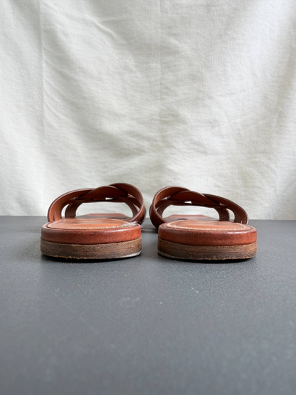 Yves Saint Laurent Tribute Mules in Smooth Leather Amber