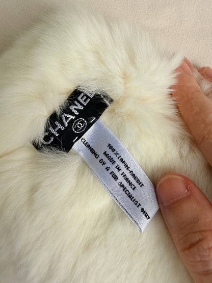 Rare Chanel Vintage Rabbit Fur Coco Neige CC Cuff Bracelet Warmer