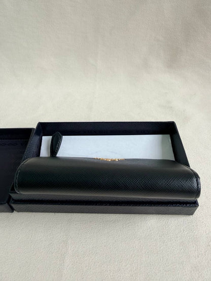 Prada Compact Wallet Key Pouch Black Saffiano