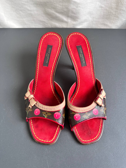 Rare 2005 Louis Vuitton Takashi Murakami Cherry Ribbon Mule Sandals