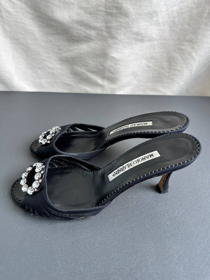 Manolo Blahnik Crystal Black Mules Heels
