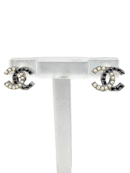 Chanel Classic CC Black Crystal Pearl Earrings