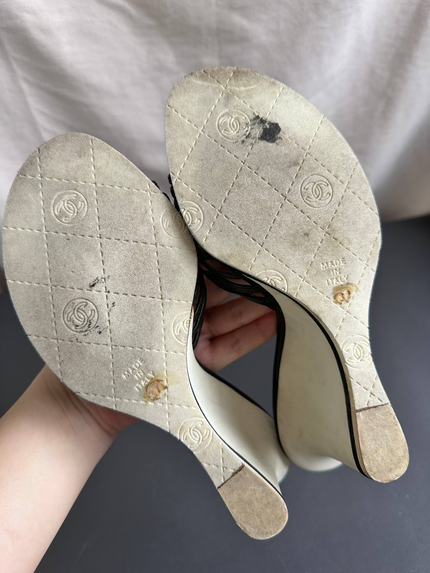 Chanel Archive Camellia Black Mules Heels