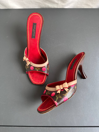 Rare 2005 Louis Vuitton Takashi Murakami Cherry Ribbon Mule Sandals