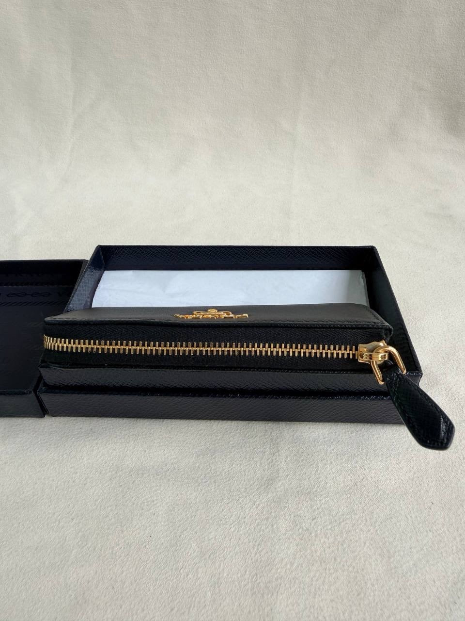 Prada Compact Wallet Key Pouch Black Saffiano