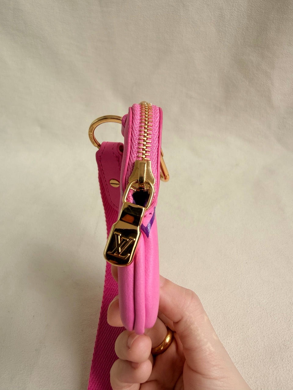 Louis Vuitton Multi Pochette Case Lanyard Pink Monogram