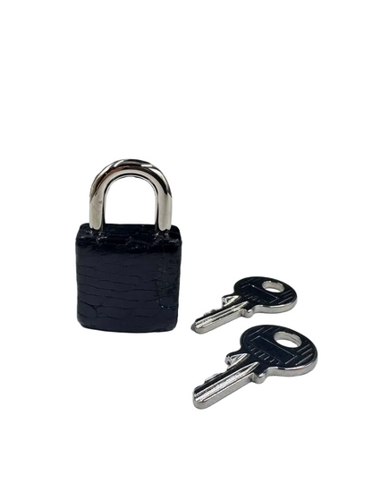 Hermes Noir Shiny Porosus Alligator Croc Palladium Hardware Lock and Keys
