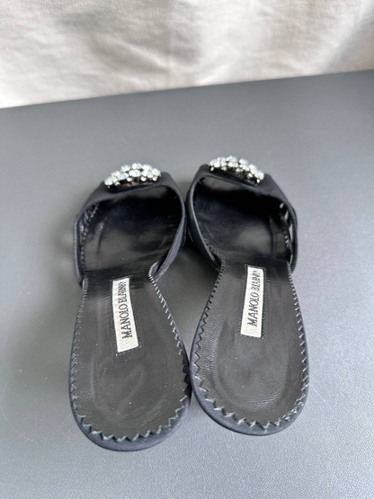 Manolo Blahnik Crystal Black Mules Heels