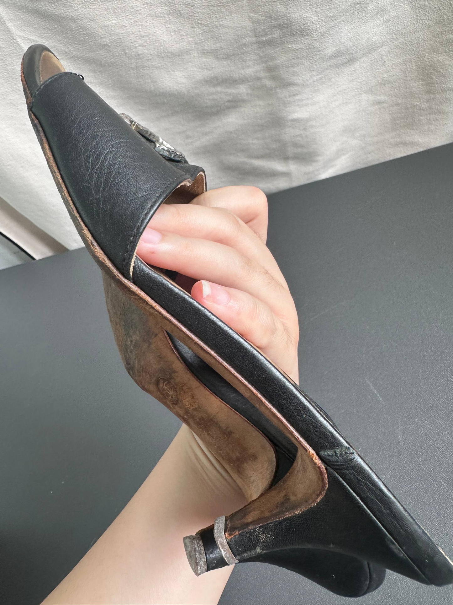 Chanel CC Black Leather Mules Heels