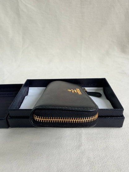 Prada Compact Wallet Key Pouch Black Saffiano