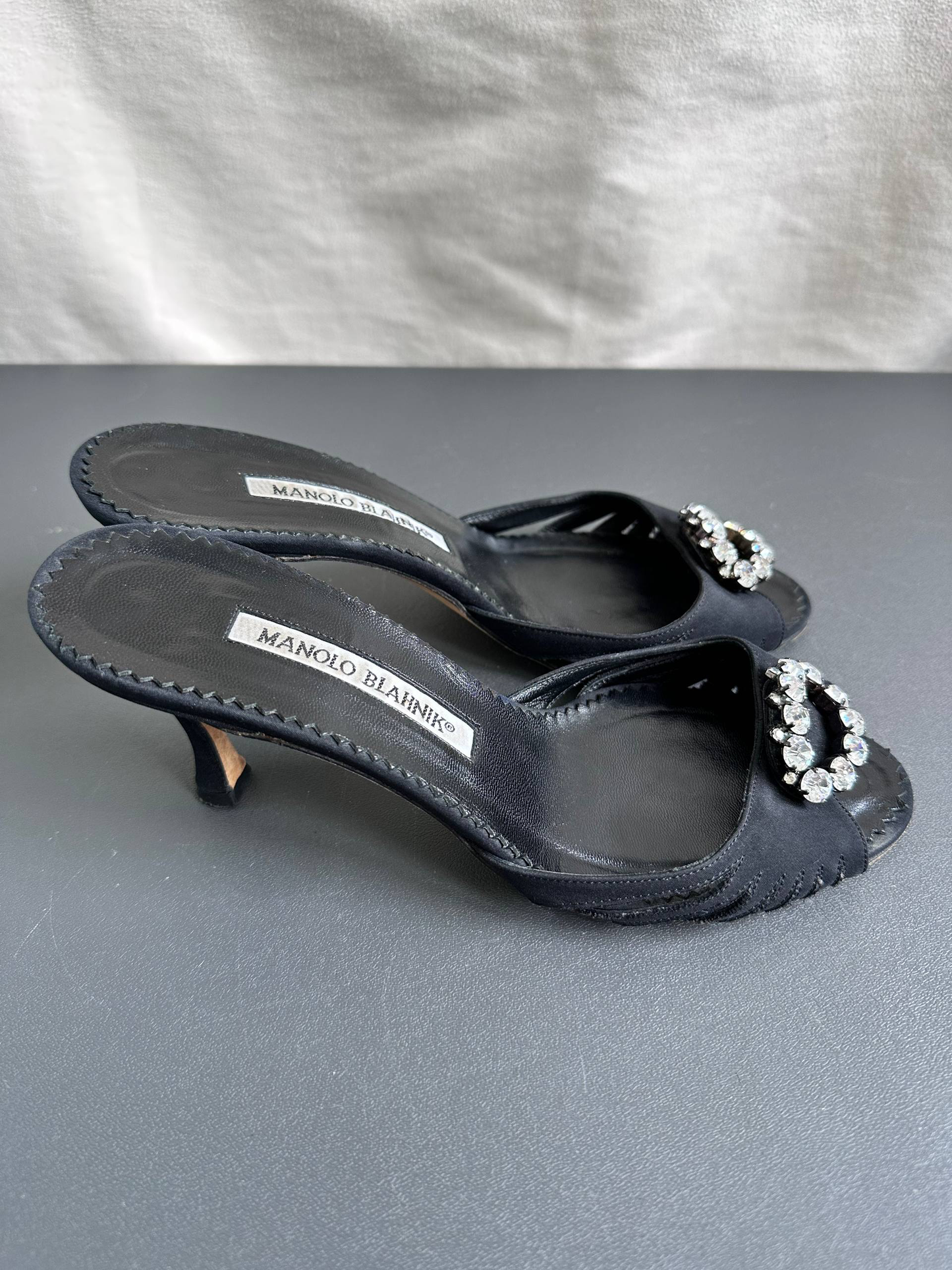 Manolo Blahnik Crystal Black Mules Heels
