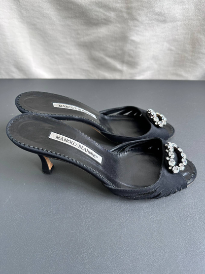 Manolo Blahnik Crystal Black Mules Heels