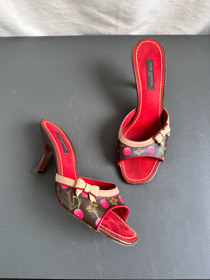 Rare 2005 Louis Vuitton Takashi Murakami Cherry Ribbon Mule Sandals