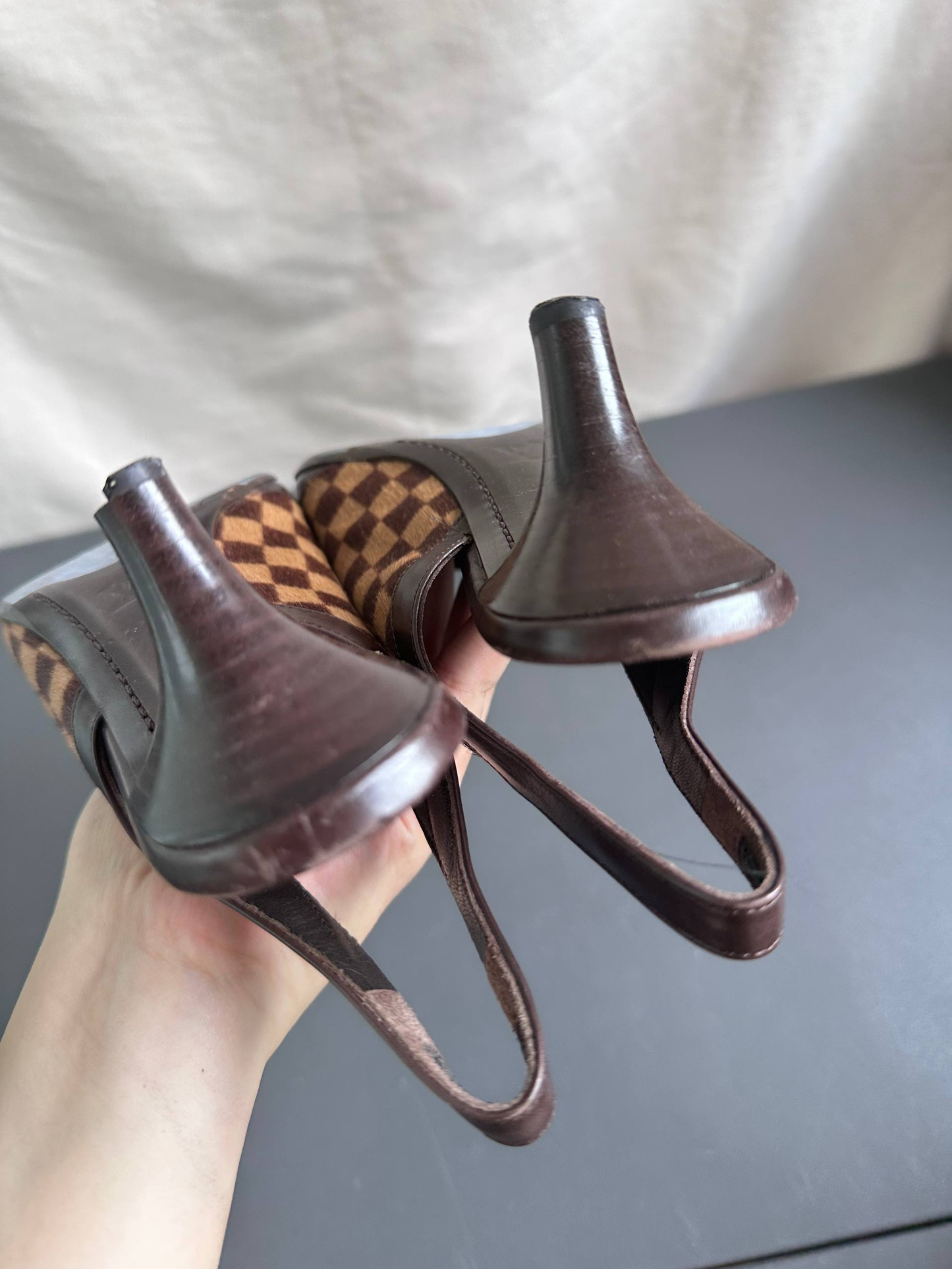 Louis Vuitton Vintage Damier Pony Hair Slingback Kitten Heels
