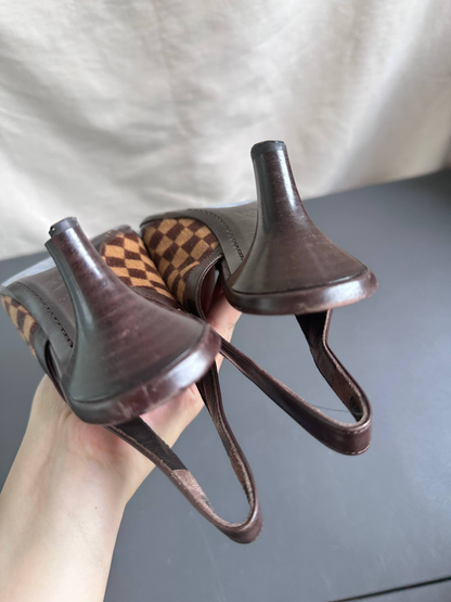 Louis Vuitton Vintage Damier Pony Hair Slingback Kitten Heels