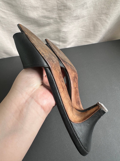 Chanel CC Black Leather Mules Heels