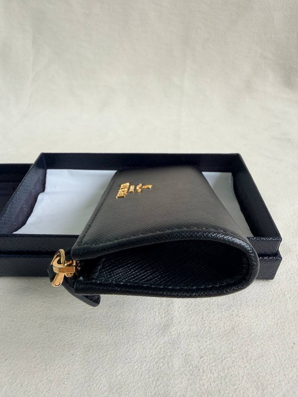 Prada Compact Wallet Key Pouch Black Saffiano