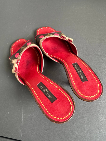 Rare 2005 Louis Vuitton Takashi Murakami Cherry Ribbon Mule Sandals