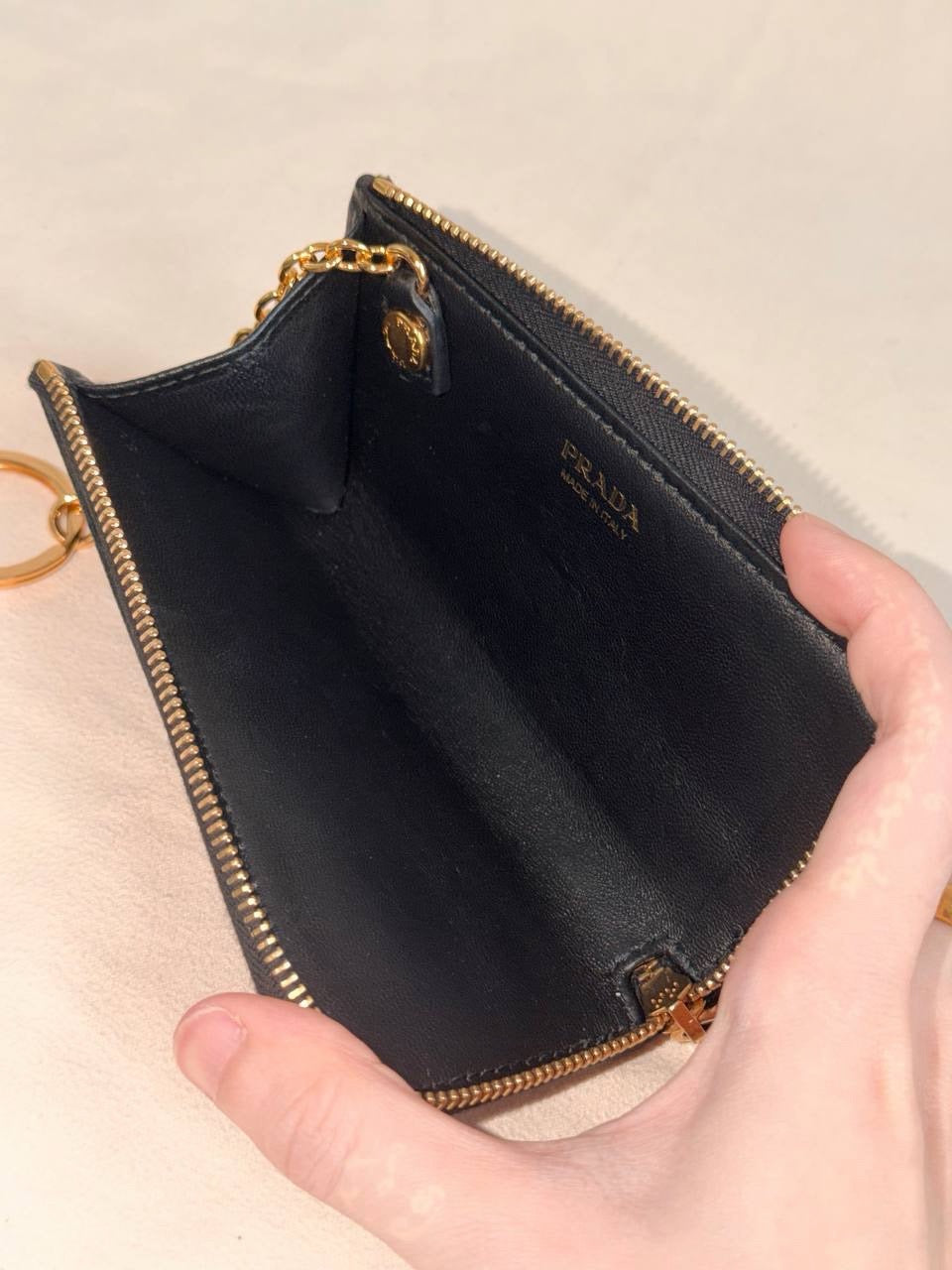 Prada Compact Wallet Key Pouch Black Saffiano