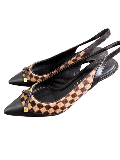 Louis Vuitton Vintage Damier Pony Hair Slingback Kitten Heels