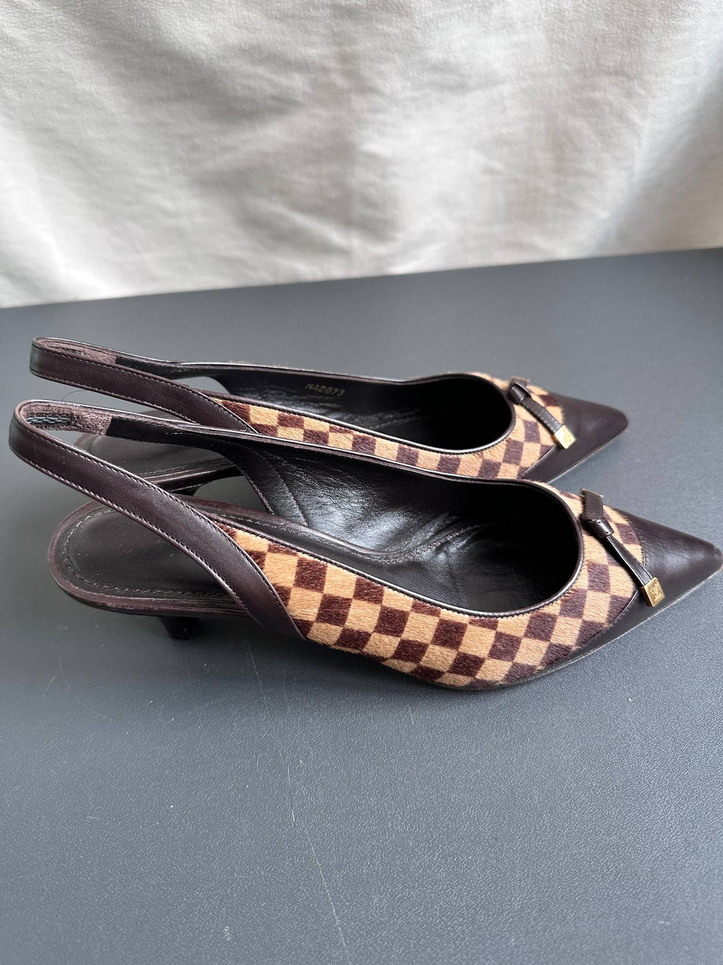 Louis Vuitton Vintage Damier Pony Hair Slingback Kitten Heels