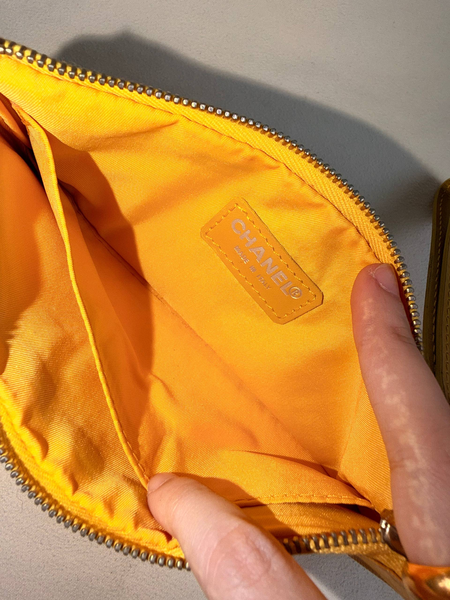Chanel Travel Line Clutch Pouch Wallet Yellow Canvas