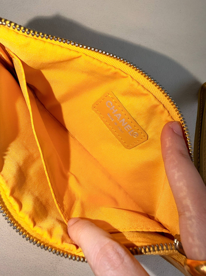 Chanel Travel Line Clutch Pouch Wallet Yellow Canvas