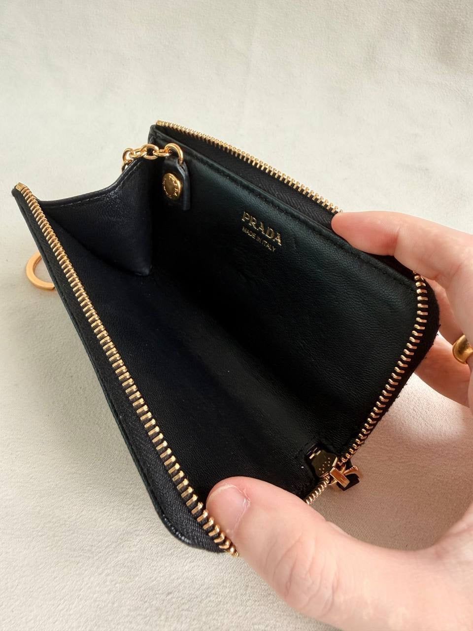 Prada Compact Wallet Key Pouch Black Saffiano