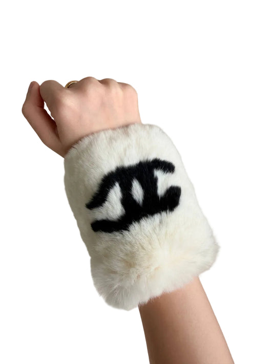 Rare Chanel Vintage Rabbit Fur Coco Neige CC Cuff Bracelet Warmer