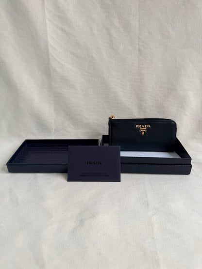 Prada Compact Wallet Key Pouch Black Saffiano