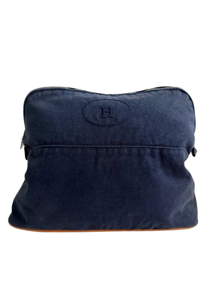 Hermes Medium Bolide Case Toiletry Pouch Navy