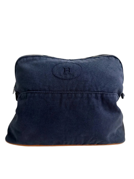 Hermes Medium Bolide Case Toiletry Pouch Navy