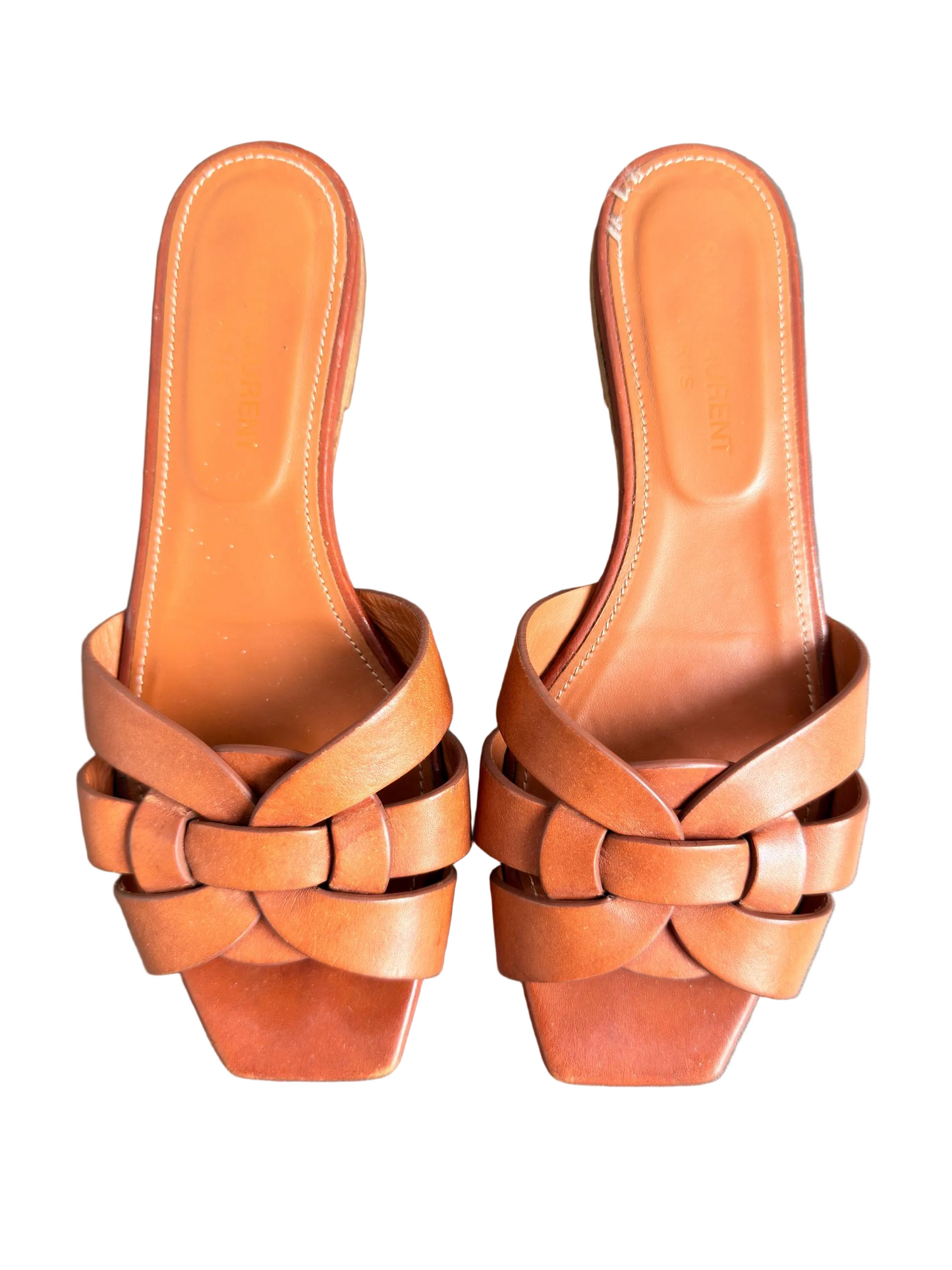 Yves Saint Laurent Tribute Mules in Smooth Leather Amber