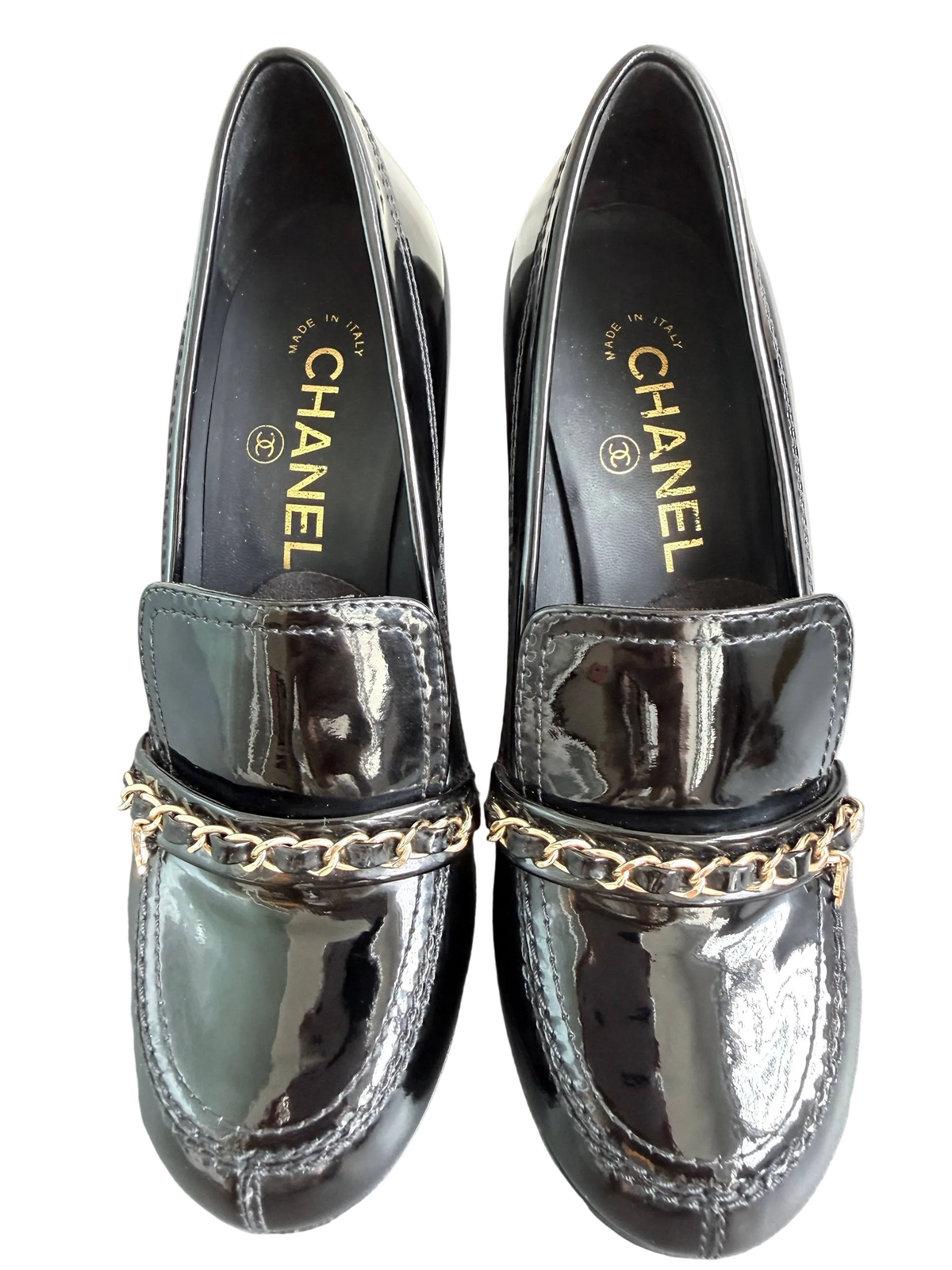 Chanel Black Chain Moccasins Loafers Pumps Heels