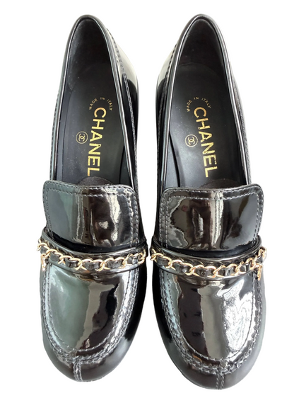 Chanel Black Chain Moccasins Loafers Pumps Heels