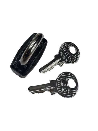 Hermes Noir Shiny Porosus Alligator Croc Palladium Hardware Lock and Keys