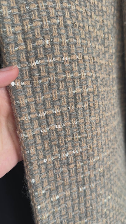 Chanel Runway Coat 00A Gold Beige Sequins Tweed Wool Long Jacket